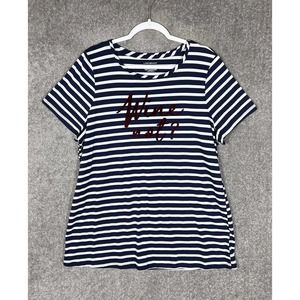 Lane Bryant Striped WINE NOT Tunic Top Womens Size 18/20 Blue White Short Sleeve